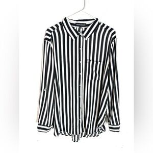 Grand & Greene Collard Roll Tab Sleeves Top In White/Black Stripe Size XL